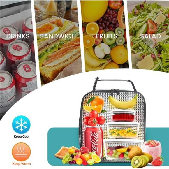 Insulated Lunch Bag Tote Reusable Waterproof Cooler Lunchbox for Work or Picnic - Picture 6 of 8